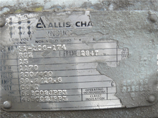Allis Chalmers 15 Hp, 1170 Rpm Motor)
